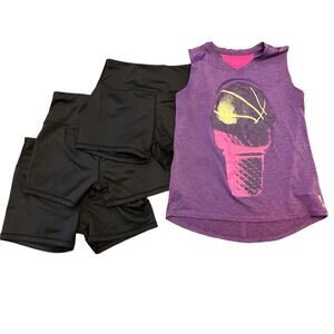 Teen Girls Bundle 14-16, W Small Biking Shorts and Tank Purple Black Gymnastics